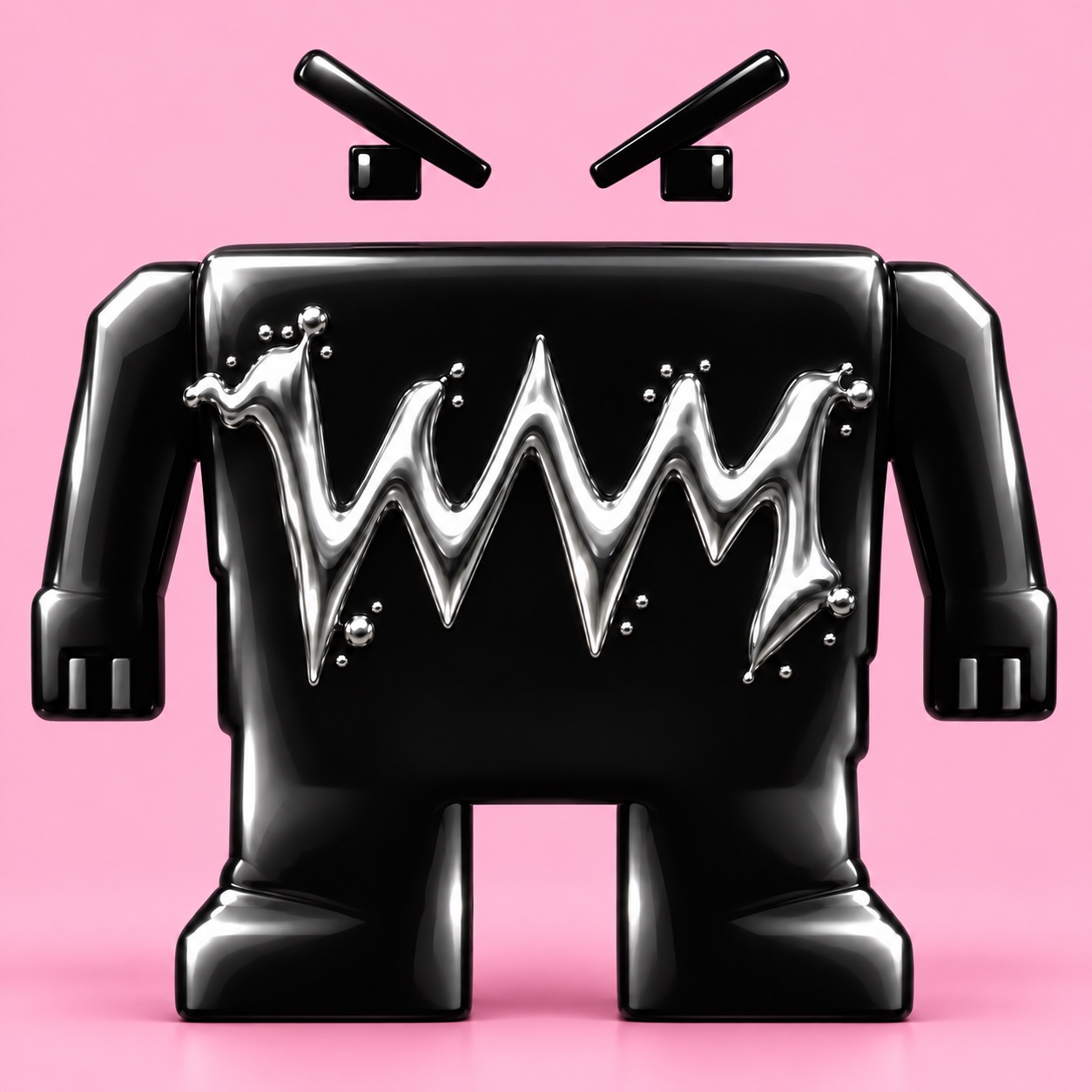 Ludwig, WVM’s black and chrome mascot, against a pink background